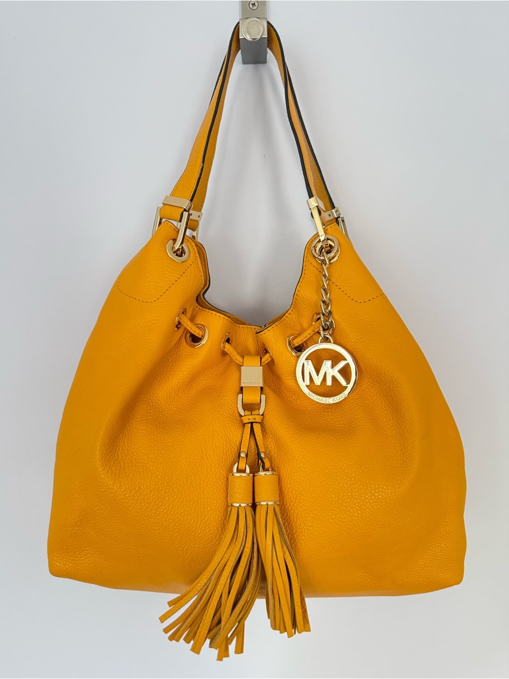 Michael Kors Leather Camden Tassel Yellow Shoulder Bag
